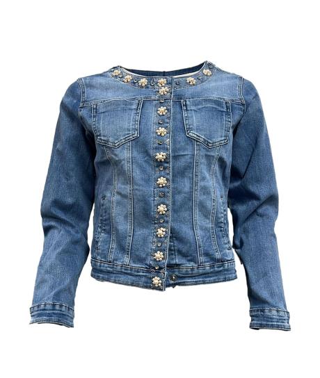 Giubbino jeans fiori