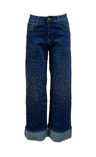 Jeans palazzo risvolto strass