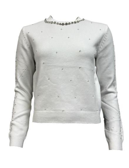 Maglione strass acc.collo