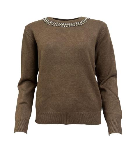 Maglione collo perle strass