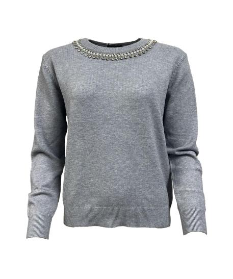 Maglione collo perle strass