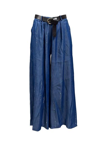 Pantalone tencel strass cintura