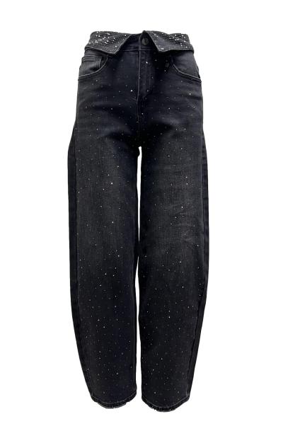 Jeans balloon risvolto baschina strass