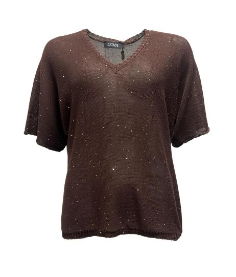 Maglia filo scollo paillettes