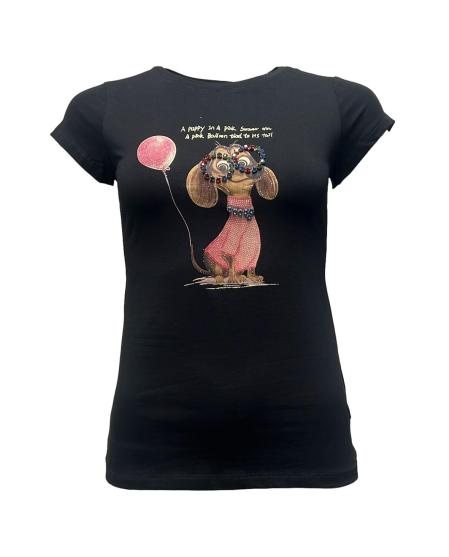 T-shirt cane occhiali strass