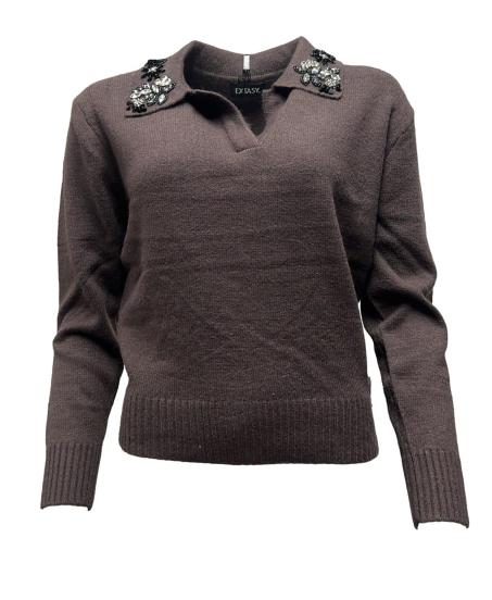 Maglia polo appl. ricamo strass colletto