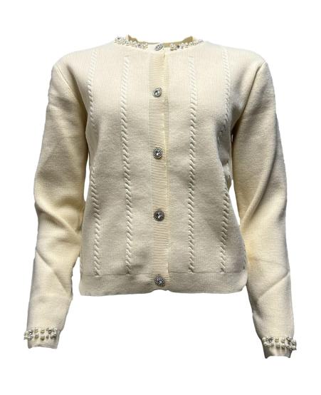 Cardigan perle strass collo e polsi