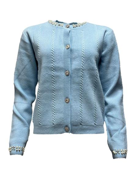Cardigan perle strass collo e polsi