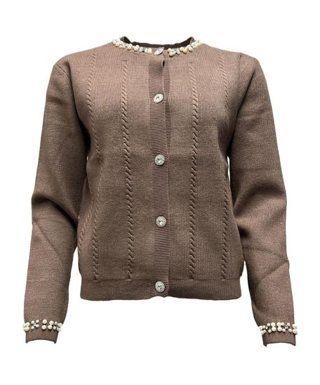 Cardigan perle strass collo e polsi