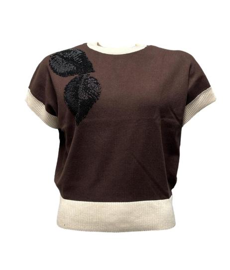 Maglia gilet ricamo foglie spalla