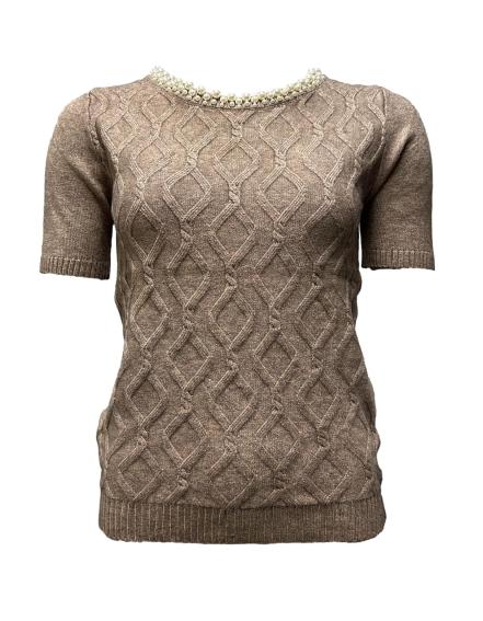Maglia mm perle scollo dis. rombi