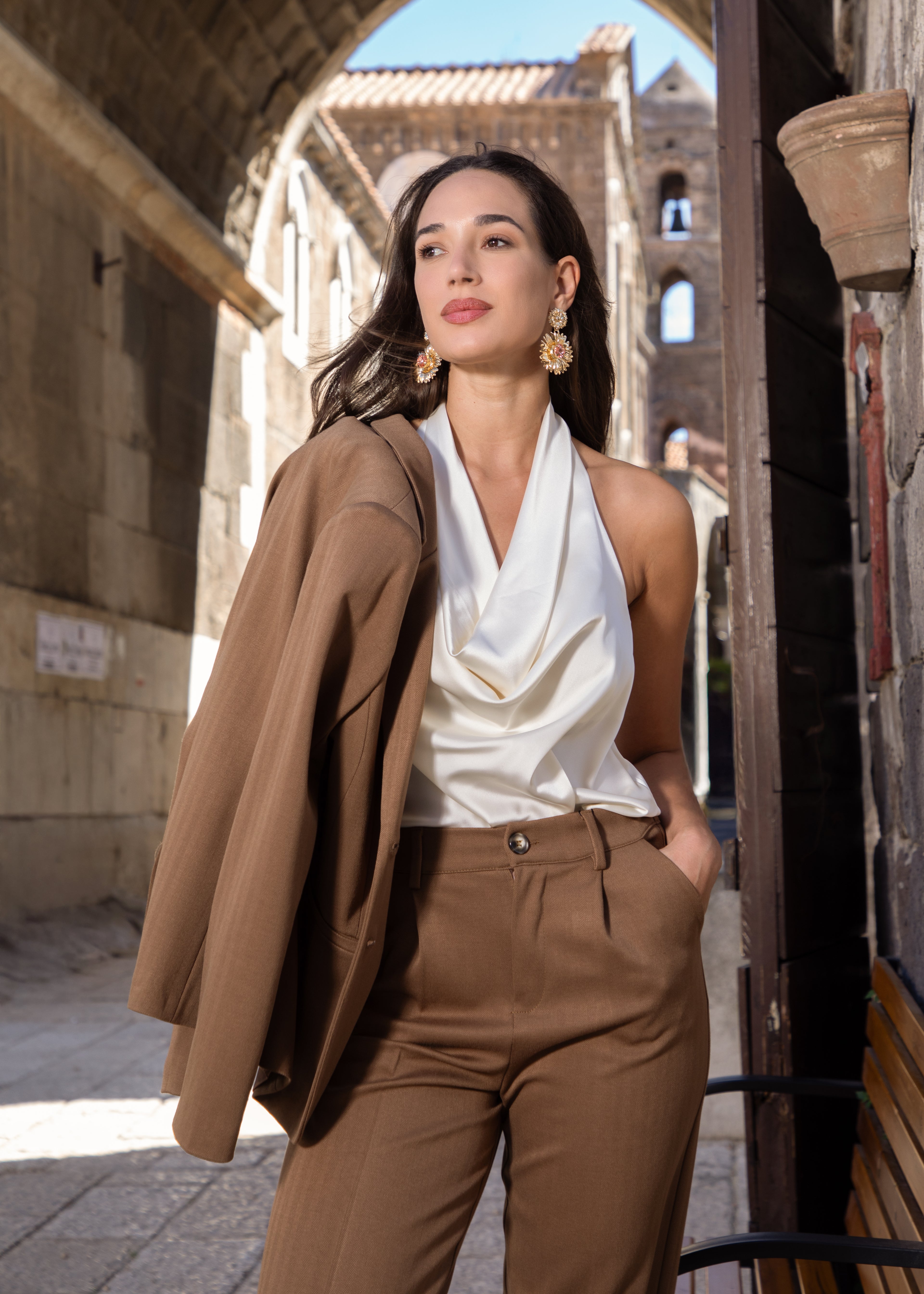 Top collo bavero raso