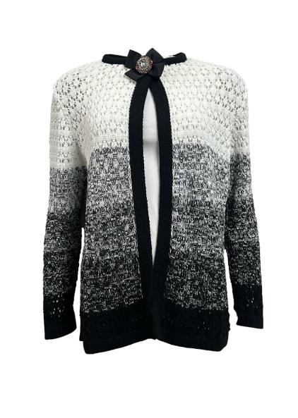 Cardigan lana bicolore spilla