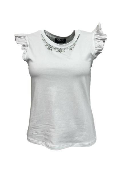 T-shirt scollo strass