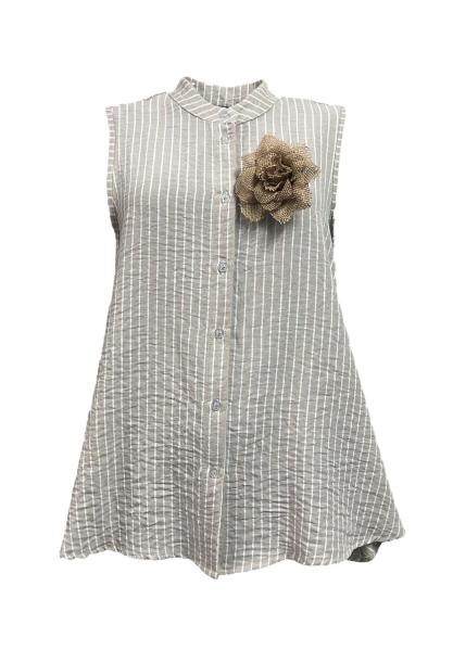 Camicia svasata lino-riga spilla