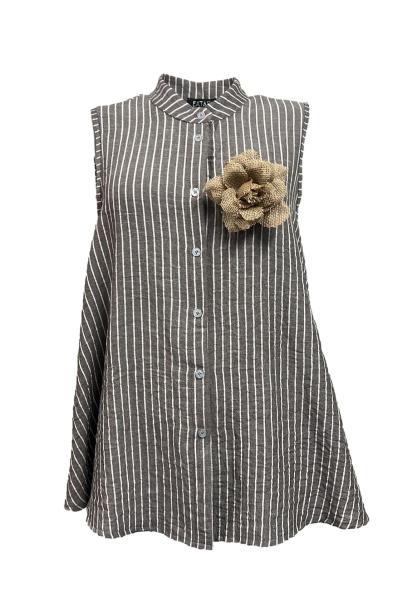Camicia svasata lino-riga spilla