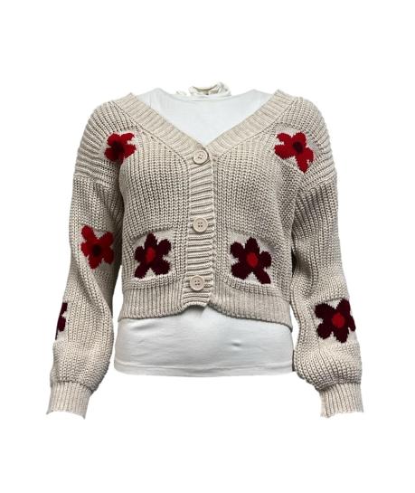 Cardigan fiori ricamo