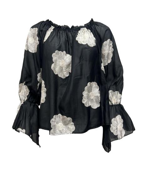 Blouse rasata fiori ricamo