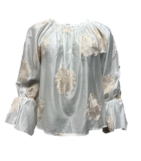 Blouse rasata fiori ricamo