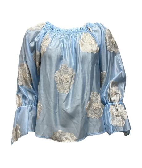 Blouse rasata fiori ricamo