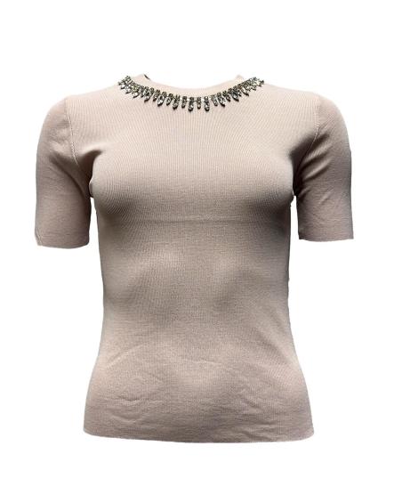 Maglia m/mk scollo strass