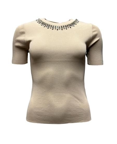 Maglia m/mk scollo strass