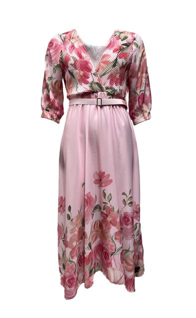 Abito corpetto plisse fiori grandi