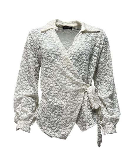 Maglia incrocio pizzo-velluto