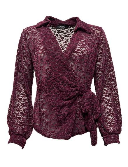 Maglia incrocio pizzo-velluto
