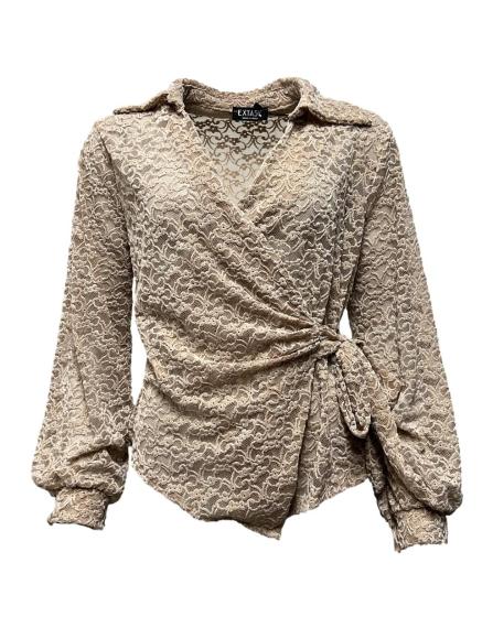 Maglia incrocio pizzo-velluto