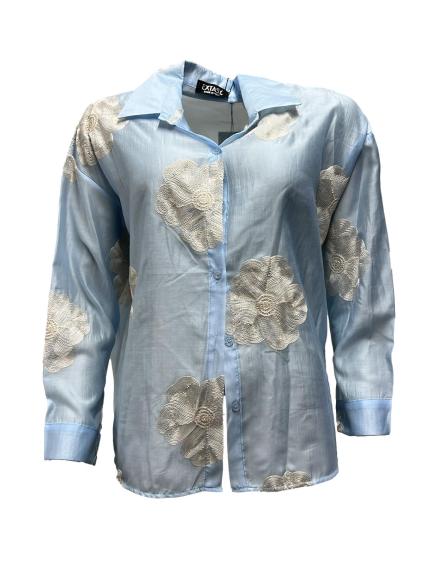Camicia rasata fiori ricamo