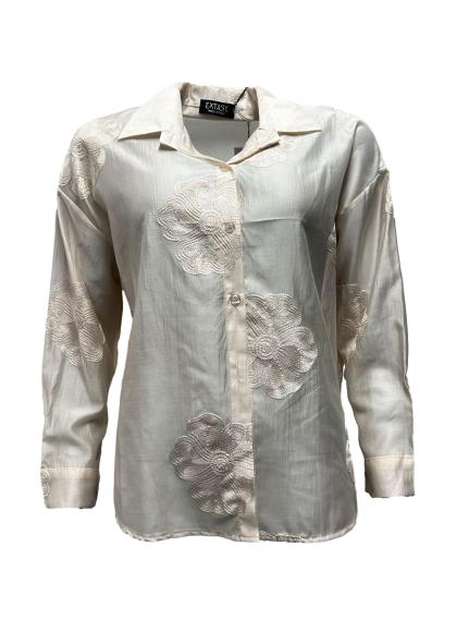 Camicia rasata fiori ricamo