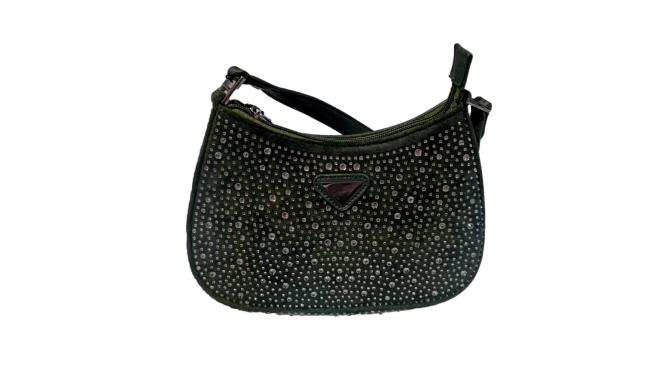 Borsa manico camoscio strass